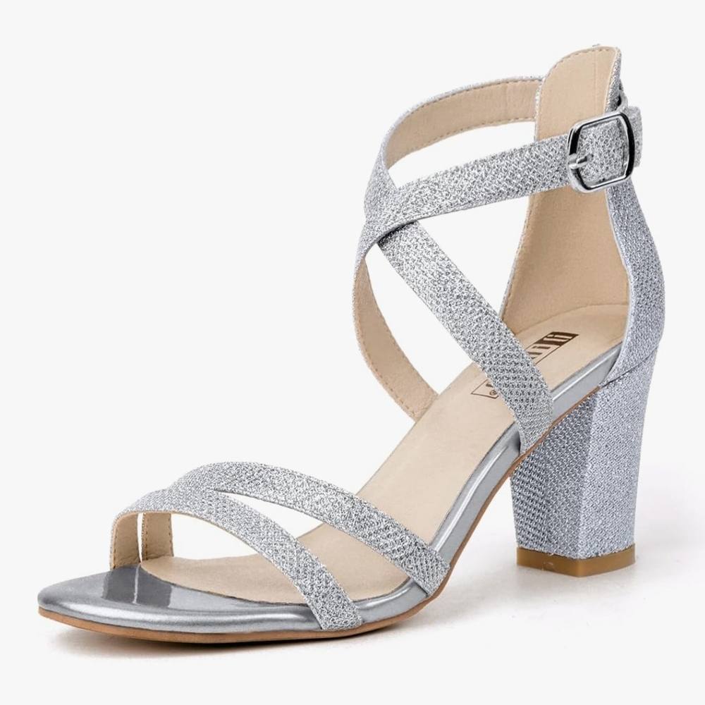 IDIFU Silver/Rhinestone Glitter Strappy Heels